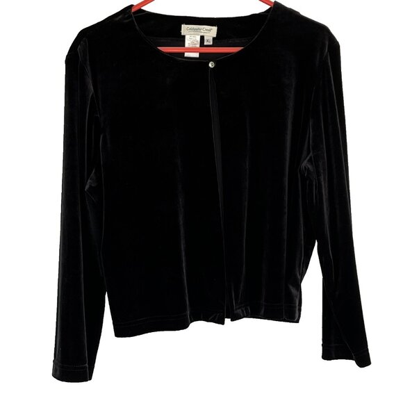 Vtg Coldwater Creek Velvet Cardigan XL Jewel Button Y2K Cropped Stretch Y2K Goth - Picture 1 of 8